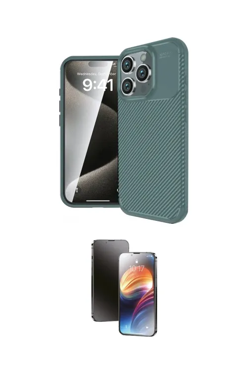 ieg™ iPhone 16 Pro Max Kılıf Eksen Form Prime - Siyah 3D Antistatik Mat Seramik Nano Ekran Koruyucu