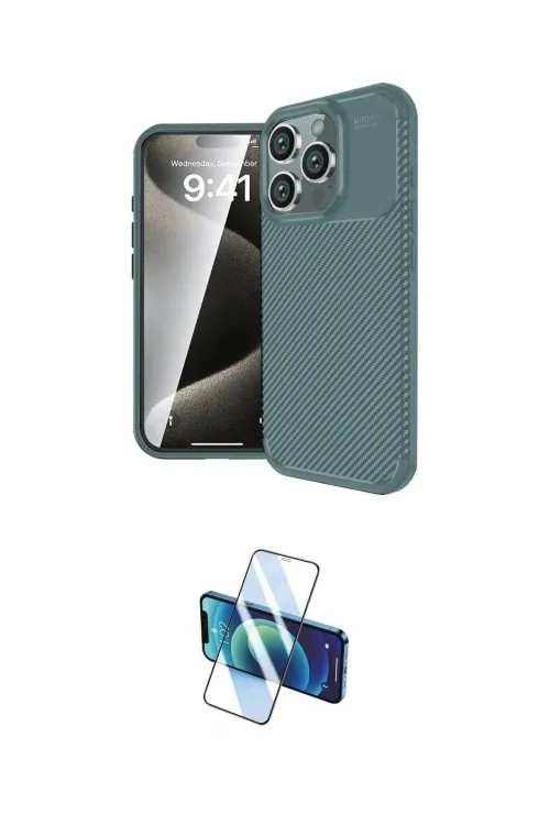 ieg™ iPhone 16 Pro Max Kılıf Eksen Form Prime - Siyah 3D Antistatik Seramik Nano Ekran Koruyucu