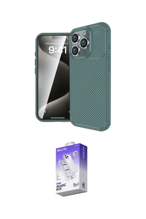 ieg™ iPhone 16 Pro Max Kılıf Eksen Form Prime - Siyah Bilvis 5in1 3D Magic Cam Ekran Koruyucu