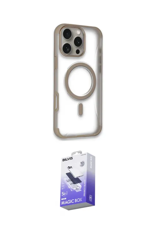 ieg™ iPhone 16 Pro Max Kılıf Eksen Klasik Koleksiyonu - Siyah Bilvis 5in1 5D Magic Hayalet Cam Ekran Koruyucu