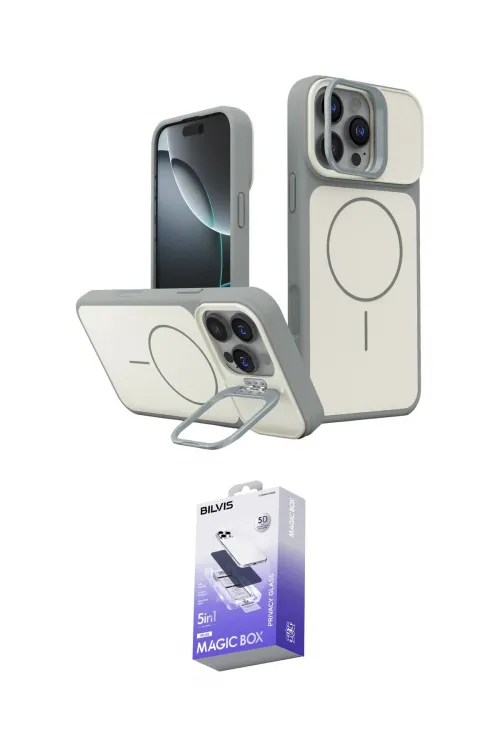 ieg™ iPhone 16 Pro Max Kılıf İz Modern Prime - Siyah Bilvis 5in1 5D Magic Hayalet Cam Ekran Koruyucu