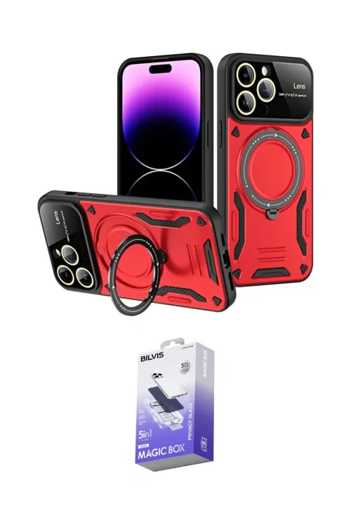 ieg™ iPhone 16 Pro Max Kılıf Kıvılcım Modern Serisi - Siyah Bilvis 5in1 5D Magic Hayalet Cam Ekran Koruyucu