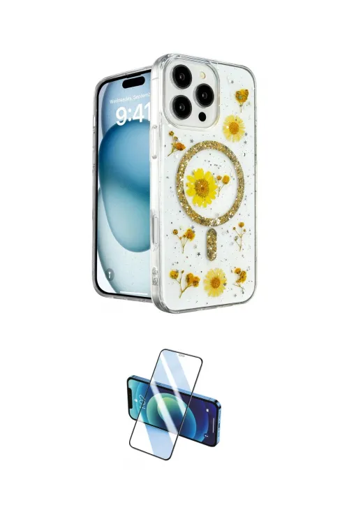 ieg™ iPhone 16 Pro Max Kılıf Kozmos Doku - Siyah 3D Antistatik Cam Ekran Koruyucu
