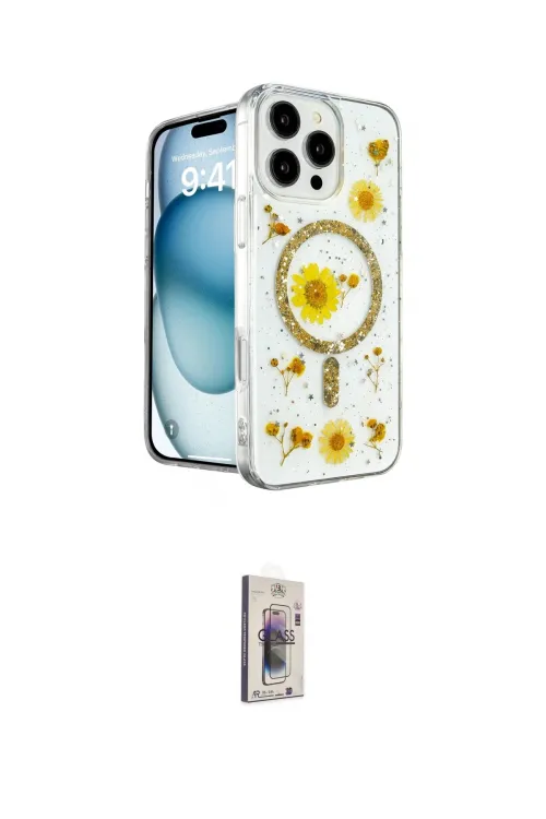ieg™ iPhone 16 Pro Max Kılıf Kozmos Doku - Siyah Bilvis 3D Cam Ekran Koruyucu