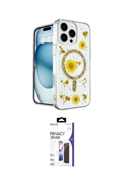 ieg™ iPhone 16 Pro Max Kılıf Kozmos Doku - Siyah Bilvis 3X AR Hayalet Cam Ekran Koruyucu