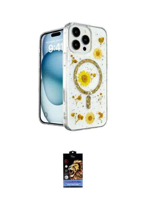 ieg™ iPhone 16 Pro Max Kılıf Kozmos Doku - Siyah Buffer Hayalet Cam Ekran Koruyucu