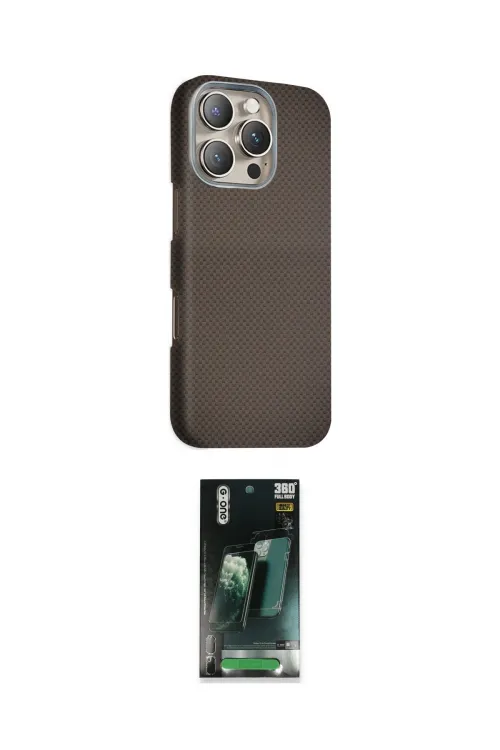 ieg™ iPhone 16 Pro Max Kılıf Kozmos Klasik Prime - Siyah 360 Mat Full Body Arka Koruyucu