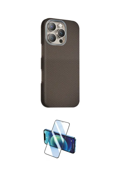 ieg™ iPhone 16 Pro Max Kılıf Kozmos Klasik Prime - Siyah 3D Antistatik Cam Ekran Koruyucu