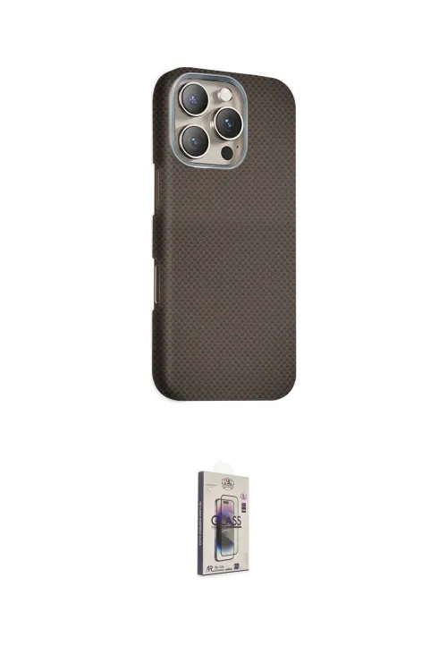 ieg™ iPhone 16 Pro Max Kılıf Kozmos Klasik Prime - Siyah Bilvis 3D Cam Ekran Koruyucu