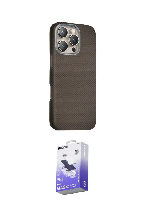 ieg™ iPhone 16 Pro Max Kılıf Kozmos Klasik Prime - Siyah Bilvis 5in1 5D Magic Hayalet Cam Ekran Koruyucu