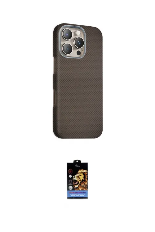 ieg™ iPhone 16 Pro Max Kılıf Kozmos Klasik Prime - Siyah Buffer Hayalet Cam Ekran Koruyucu