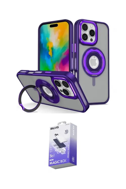 ieg™ iPhone 16 Pro Max Kılıf Nova Minimal Serisi - Siyah Bilvis 5in1 5D Magic Hayalet Cam Ekran Koruyucu