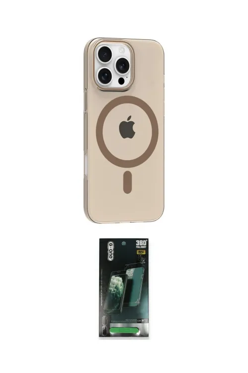 ieg™ iPhone 16 Pro Max Kılıf Pusula Form Özel Seri - Siyah 360 Mat Full Body Arka Koruyucu