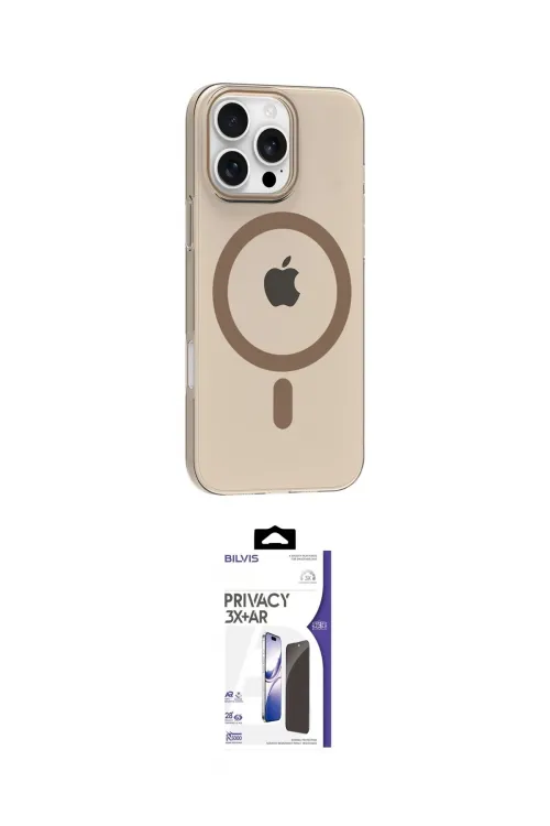 ieg™ iPhone 16 Pro Max Kılıf Pusula Form Özel Seri - Siyah Bilvis 3X AR Hayalet Cam Ekran Koruyucu