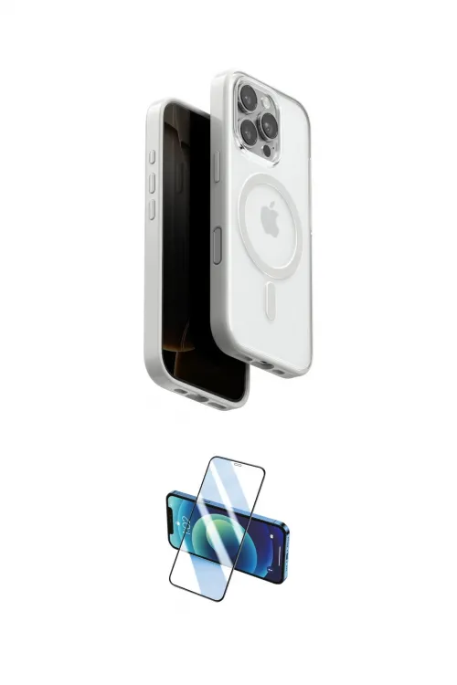 ieg™ iPhone 16 Pro Max Kılıf Pusula Form Serisi - Siyah 3D Antistatik Cam Ekran Koruyucu