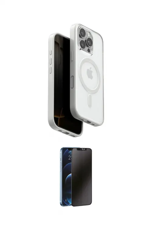 ieg™ iPhone 16 Pro Max Kılıf Pusula Form Serisi - Siyah 3D Antistatik Hayalet Cam Ekran Koruyucu