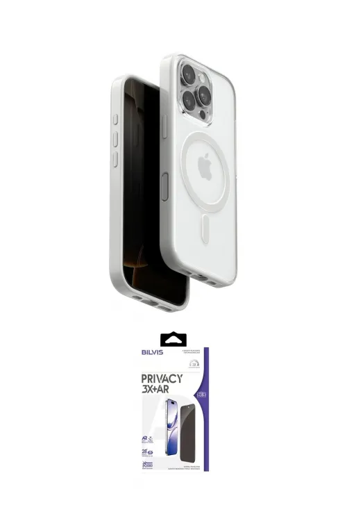 ieg™ iPhone 16 Pro Max Kılıf Pusula Form Serisi - Siyah Bilvis 3X AR Hayalet Cam Ekran Koruyucu