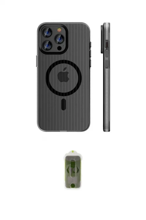 ieg™ iPhone 16 Pro Max Kılıf Pusula Minimal Koleksiyonu - Siyah Joko Magic 5D Hayalet Cam
