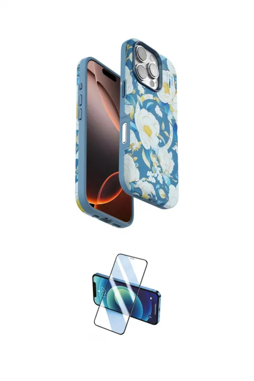 ieg™ iPhone 16 Pro Max Kılıf Siluet Doku - Siyah 3D Antistatik Cam Ekran Koruyucu