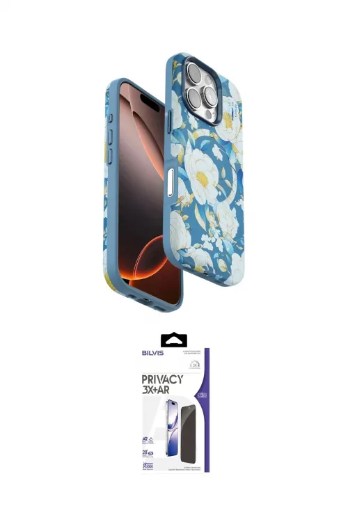 ieg™ iPhone 16 Pro Max Kılıf Siluet Doku - Siyah Bilvis 3X AR Hayalet Cam Ekran Koruyucu