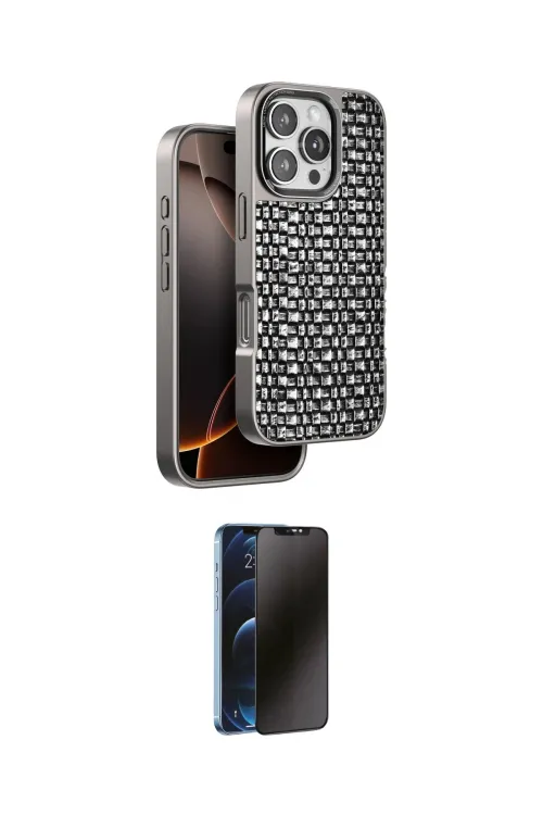 ieg™ iPhone 16 Pro Max Kılıf Siluet Form Serisi - Siyah 3D Antistatik Hayalet Cam Ekran Koruyucu