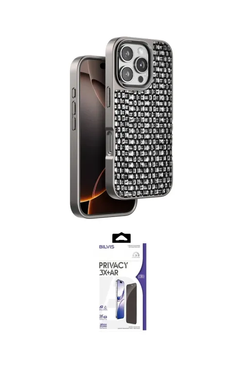 ieg™ iPhone 16 Pro Max Kılıf Siluet Form Serisi - Siyah Bilvis 3X AR Hayalet Cam Ekran Koruyucu