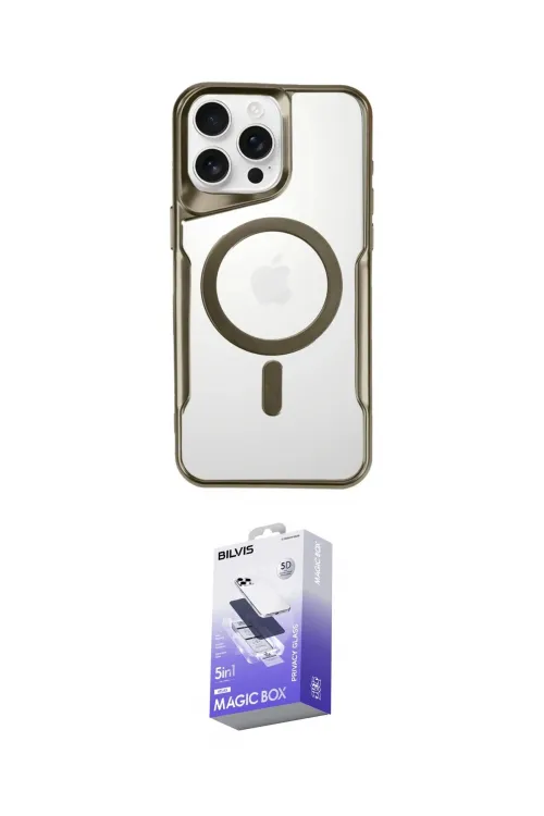 ieg™ iPhone 16 Pro Max Kılıf Yadigar Klasik Özel Seri - Siyah Bilvis 5in1 5D Magic Hayalet Cam Ekran Koruyucu