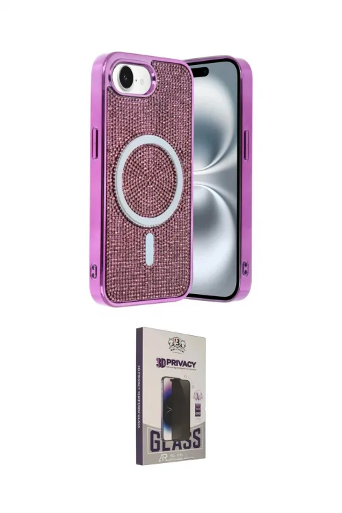 ieg™ iPhone 16E Kılıf Eksen Çizgi - Siyah Bilvis Hayalet Cam Ekran Koruyucu