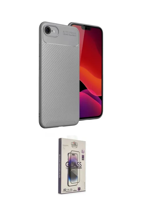 ieg™ iPhone 16E Kılıf Eksen Form Prime - Siyah Bilvis 3D Cam Ekran Koruyucu