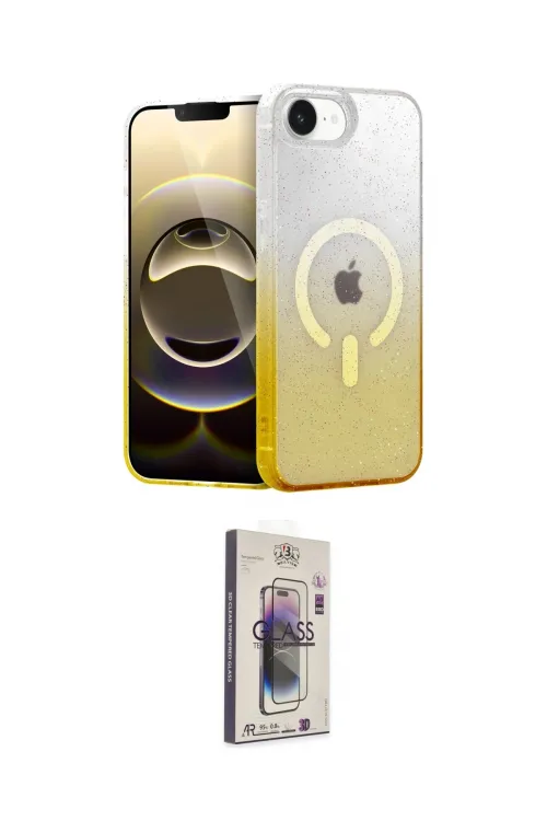 ieg™ iPhone 16E Kılıf Eksen Minimal Özel Seri - Siyah Bilvis 3D Cam Ekran Koruyucu