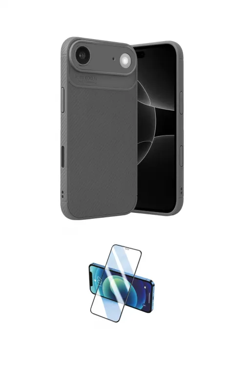 ieg™ iPhone 17 Air Kılıf Eksen Form Prime - Siyah 3D Antistatik Cam Ekran Koruyucu