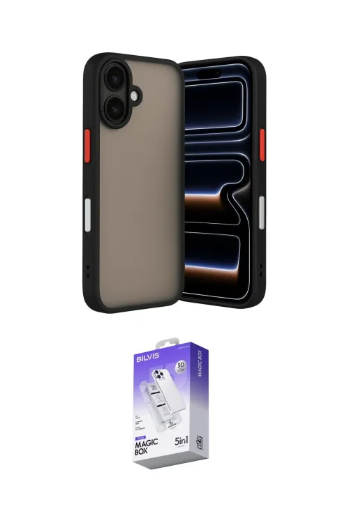 ieg™ iPhone 17 Kılıf Ahenk Çizgi Serisi - Siyah Bilvis 5in1 3D Magic Cam Ekran Koruyucu