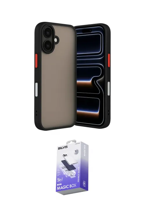 ieg™ iPhone 17 Kılıf Ahenk Çizgi Serisi - Siyah Bilvis 5in1 5D Magic Hayalet Cam Ekran Koruyucu