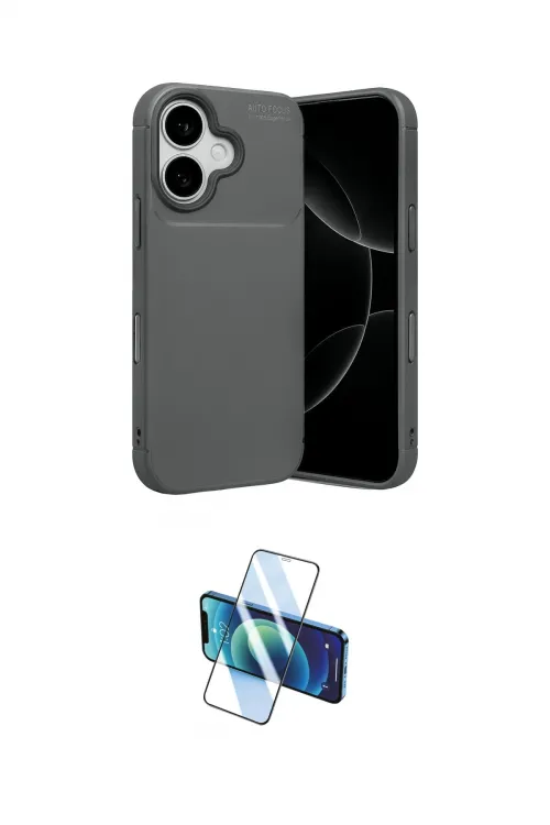 ieg™ iPhone 17 Kılıf Eksen Form Prime - Siyah 3D Antistatik Cam Ekran Koruyucu