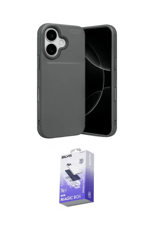 ieg™ iPhone 17 Kılıf Eksen Form Prime - Siyah Bilvis 5in1 5D Magic Hayalet Cam Ekran Koruyucu
