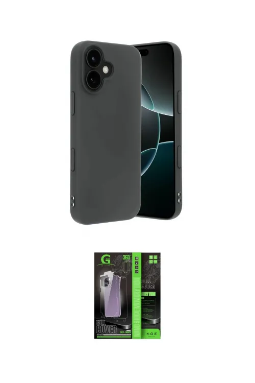ieg™ iPhone 17 Kılıf Kozmos Yansıma Özel Seri - Siyah 360 Mat Full Body Arka Koruyucu