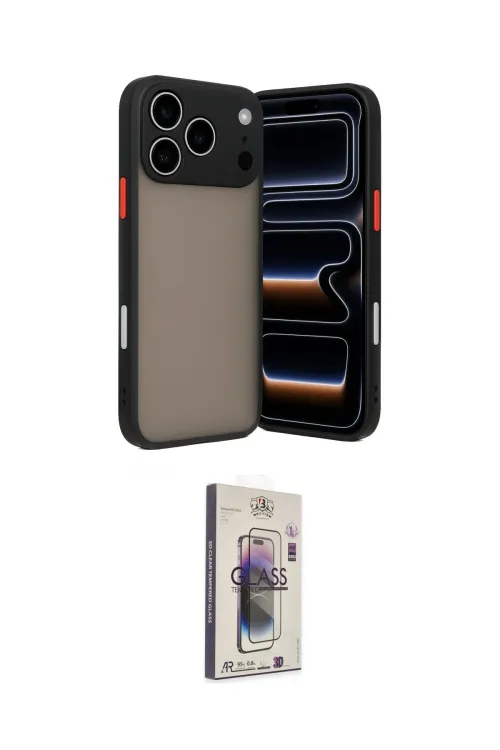 ieg™ iPhone 17 Pro Kılıf Ahenk Çizgi Serisi - Siyah Bilvis 3D Cam Ekran Koruyucu
