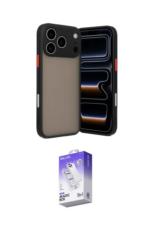 ieg™ iPhone 17 Pro Kılıf Ahenk Çizgi Serisi - Siyah Bilvis 5in1 3D Magic Cam Ekran Koruyucu