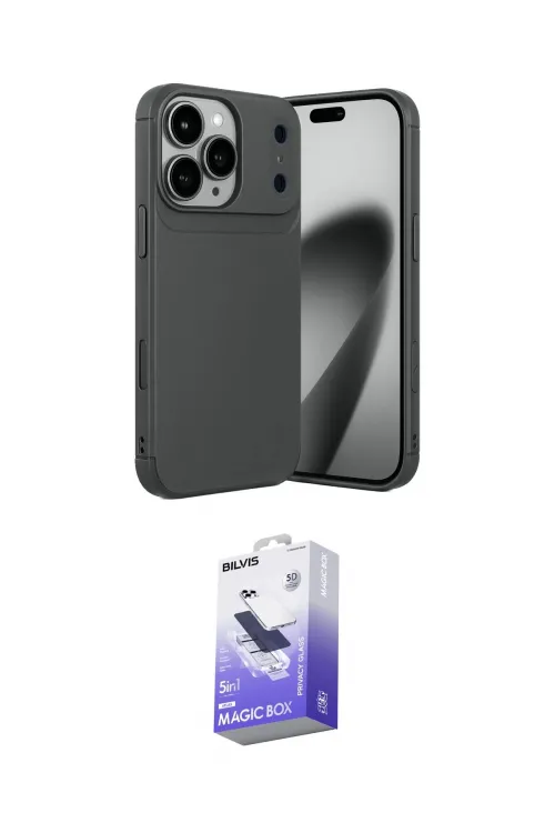 ieg™ iPhone 17 Pro Kılıf Eksen Form Prime - Siyah Bilvis 5in1 5D Magic Hayalet Cam Ekran Koruyucu