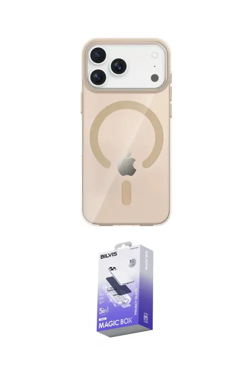 ieg™ iPhone 17 Pro Kılıf Pusula Form Özel Seri - Siyah Bilvis 5in1 5D Magic Hayalet Cam Ekran Koruyucu