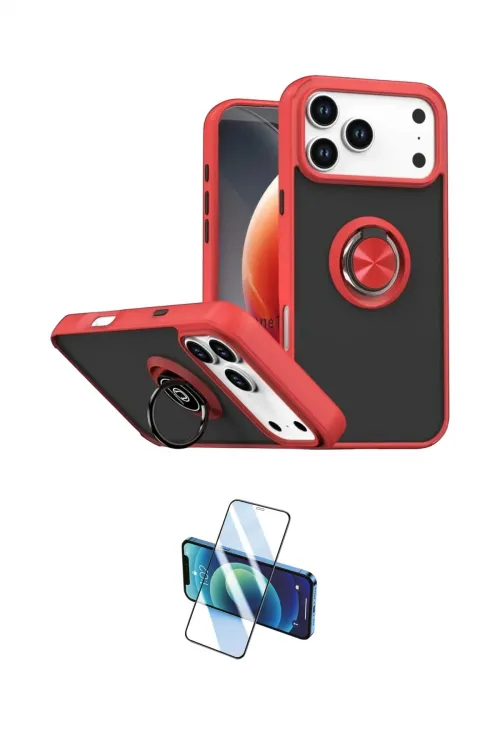 ieg™ iPhone 17 Pro Kılıf Yörünge Çizgi - Siyah 3D Antistatik Cam Ekran Koruyucu