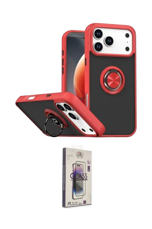 ieg™ iPhone 17 Pro Kılıf Yörünge Çizgi - Siyah Bilvis 3D Cam Ekran Koruyucu