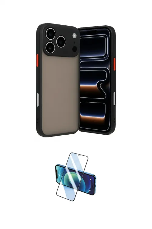 ieg™ iPhone 17 Pro Max Kılıf Ahenk Çizgi Serisi - Siyah 3D Antistatik Cam Ekran Koruyucu