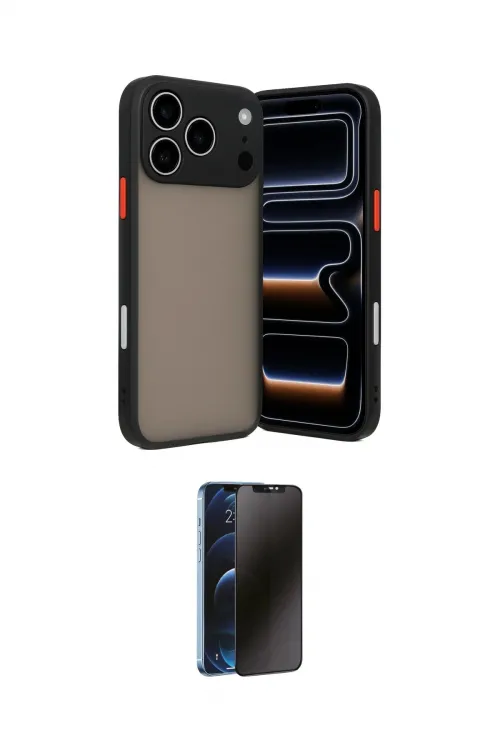 ieg™ iPhone 17 Pro Max Kılıf Ahenk Çizgi Serisi - Siyah 3D Antistatik Hayalet Cam Ekran Koruyucu
