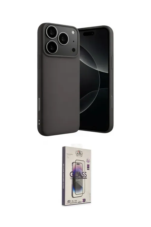 ieg™ iPhone 17 Pro Max Kılıf Ahenk Serisi - Siyah Bilvis 3D Cam Ekran Koruyucu