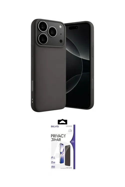ieg™ iPhone 17 Pro Max Kılıf Ahenk Serisi - Siyah Bilvis 3X AR Hayalet Cam Ekran Koruyucu
