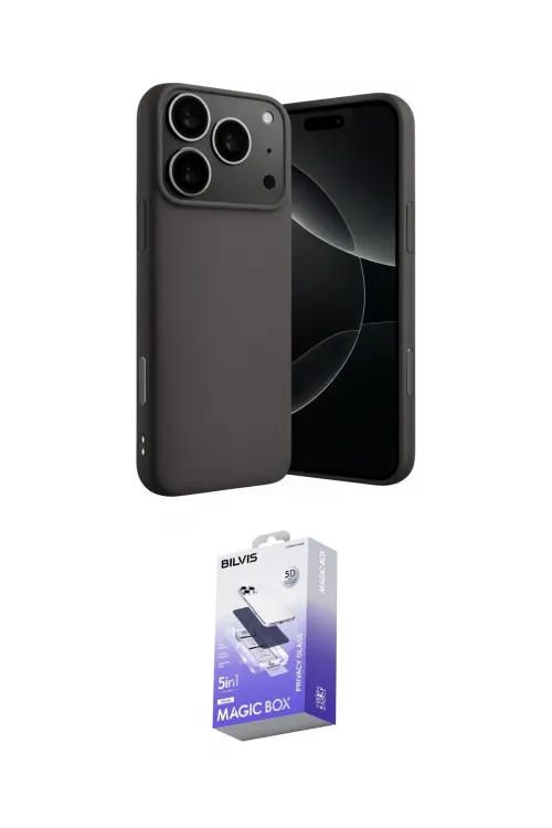 ieg™ iPhone 17 Pro Max Kılıf Ahenk Serisi - Siyah Bilvis 5in1 5D Magic Hayalet Cam Ekran Koruyucu