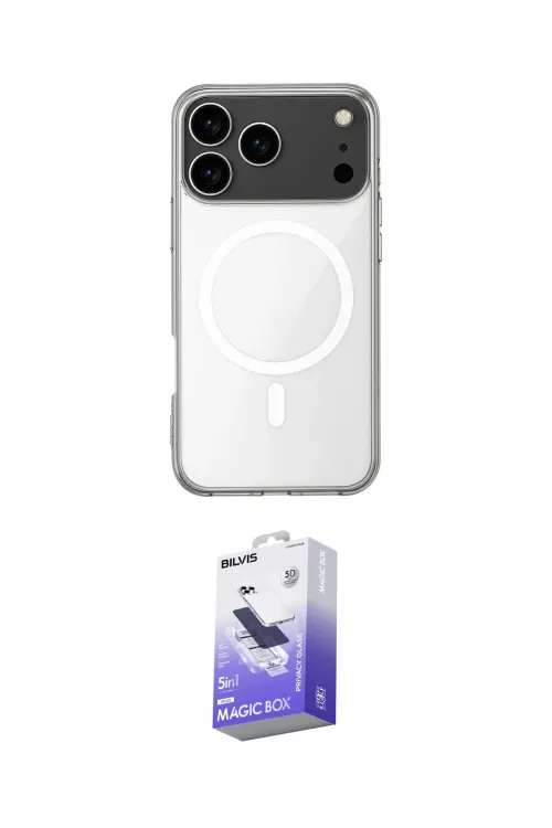 ieg™ iPhone 17 Pro Max Kılıf Ahenk Yansıma Prime - Siyah Bilvis 5in1 5D Magic Hayalet Cam Ekran Koruyucu