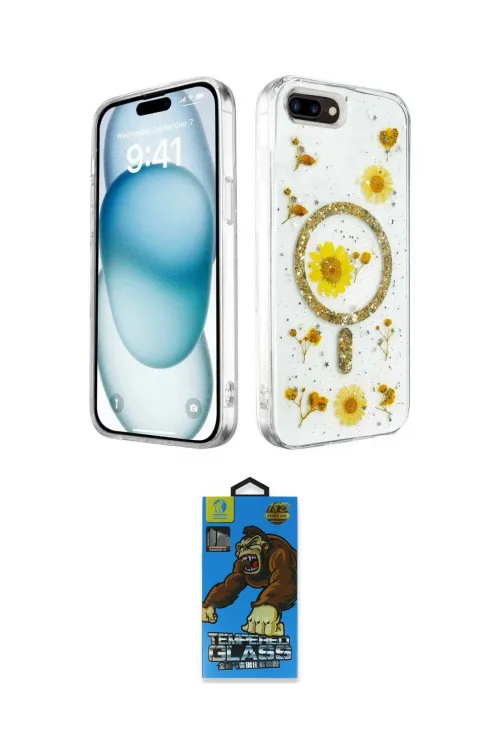ieg™ iPhone 7 Plus Kılıf Kozmos Doku - Beyaz 18D Cam Ekran Koruyucu