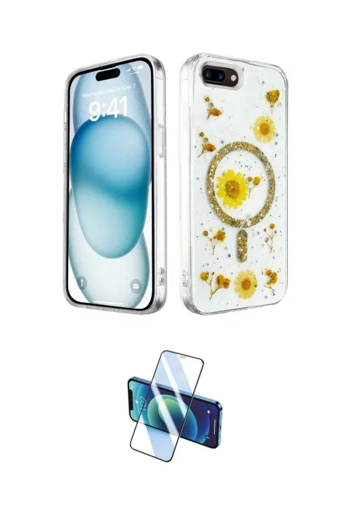 ieg™ iPhone 7 Plus Kılıf Kozmos Doku - Beyaz 3D Antistatik Seramik Nano Ekran Koruyucu